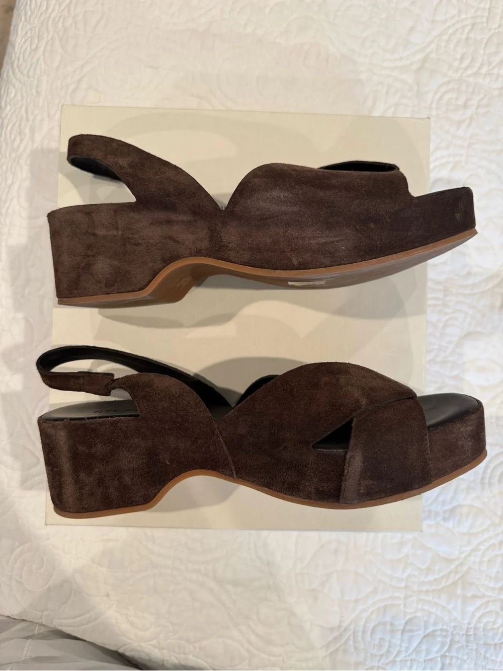Del Carlo Brown Suede Platform Slingback Sandals